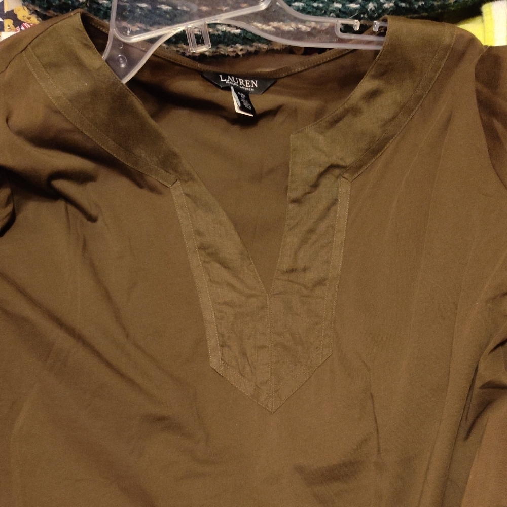 Lauren Ralph Lauren Khaki V-Neck Blouse